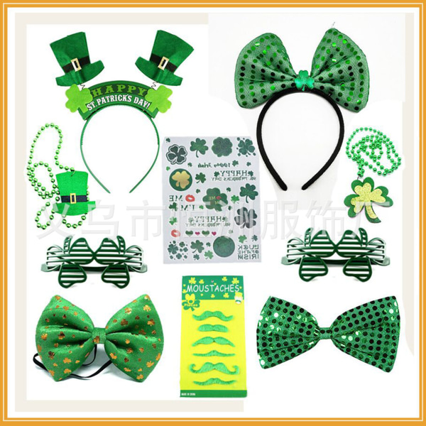 St. Patrick's Day kostymdekorationer Irländsk Day Party Set Hat Pärlor Kedja Glasögon Set