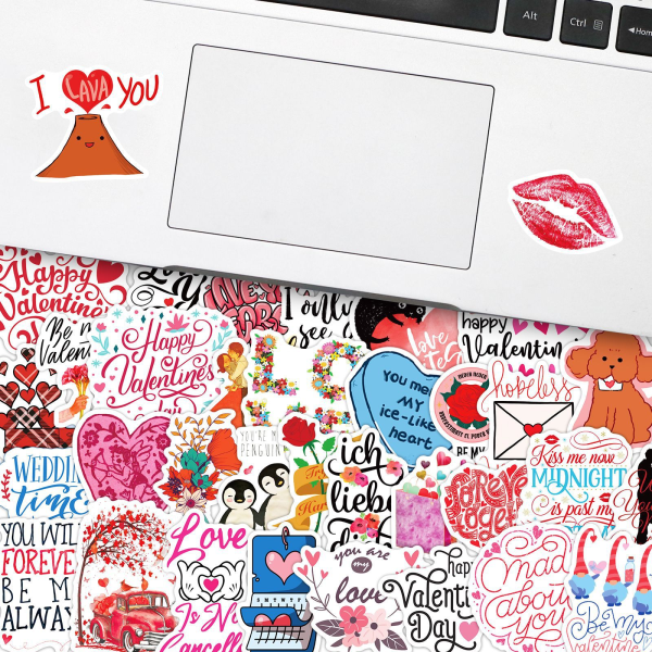 Sødt Valentinsdag Kærlighedshjerte-klistermærker, sæt med 50, vandtætte og UV-bestandige, velegnet til alle dine gadgets