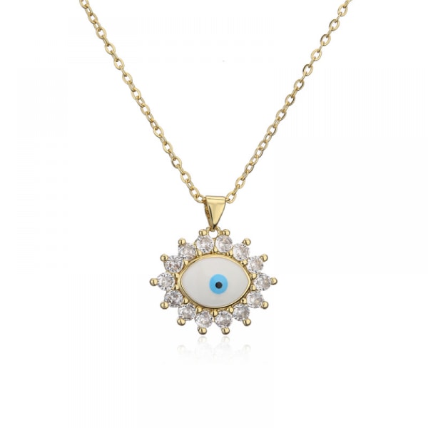 Evil Eye Halsband, vit Cubic Zirconia hänge Silversmycken, amulett för flickor