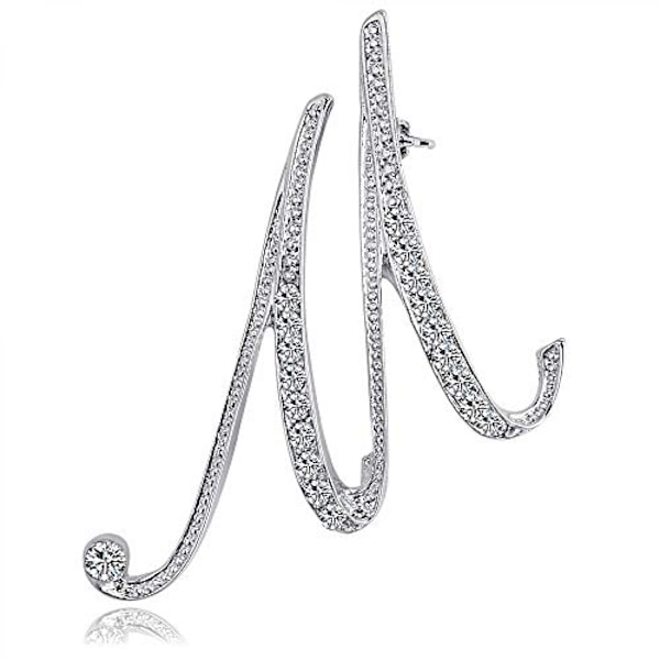 Bogstav Brosche Nåle Initial Rhinestone Brosche til Kvinder Håndværk Sølvfarvet -------M