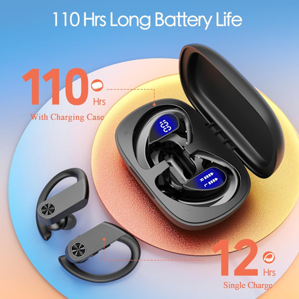 Langattomat nappikuulokkeet Bluetooth-kuulokkeet 110 tunnin toistoaika Urheilunappikuulokkeet 2200 mAh:n latauskotelolla ja kaksoistehonäytöllä Over-Ear Stere