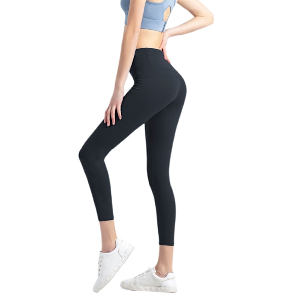 Stretch leggings med hög midja höftlyft - bikershorts, capri, hellängd sport löparyogabyxor för kvinnor (polarnatt) L Stl.