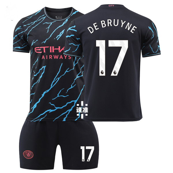 2324 Manchester City 2 borta barnfotbollströja med strumpor och skyddsutrustning 17 DEBRUYNE children' sizes 22