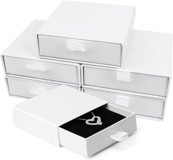 Smyckespresentaskar, 5-pack bomullsfyllda displayfodral med lock, bulkförpackning för halsband, ringar och örhängen White 10*10*3