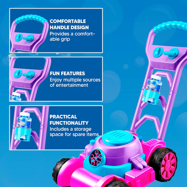 Bubble Lawn Mower -lelu taaperoille - Lasten saippuakuplakone kesän ulkoleikkeihin, takapihan puutarhaleikkeihin taaperoille ja esikoululaisille pink