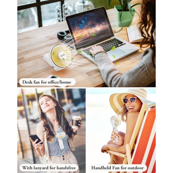 Kädessä pidettävä tuuletin, kannettava käsituuletin USB 5200mAh ladattava kokoontaitettava pöytätuuletin, erittäin hiljainen 6-nopeuksinen LED USB C kaulatuuletin, käsituuletin De white