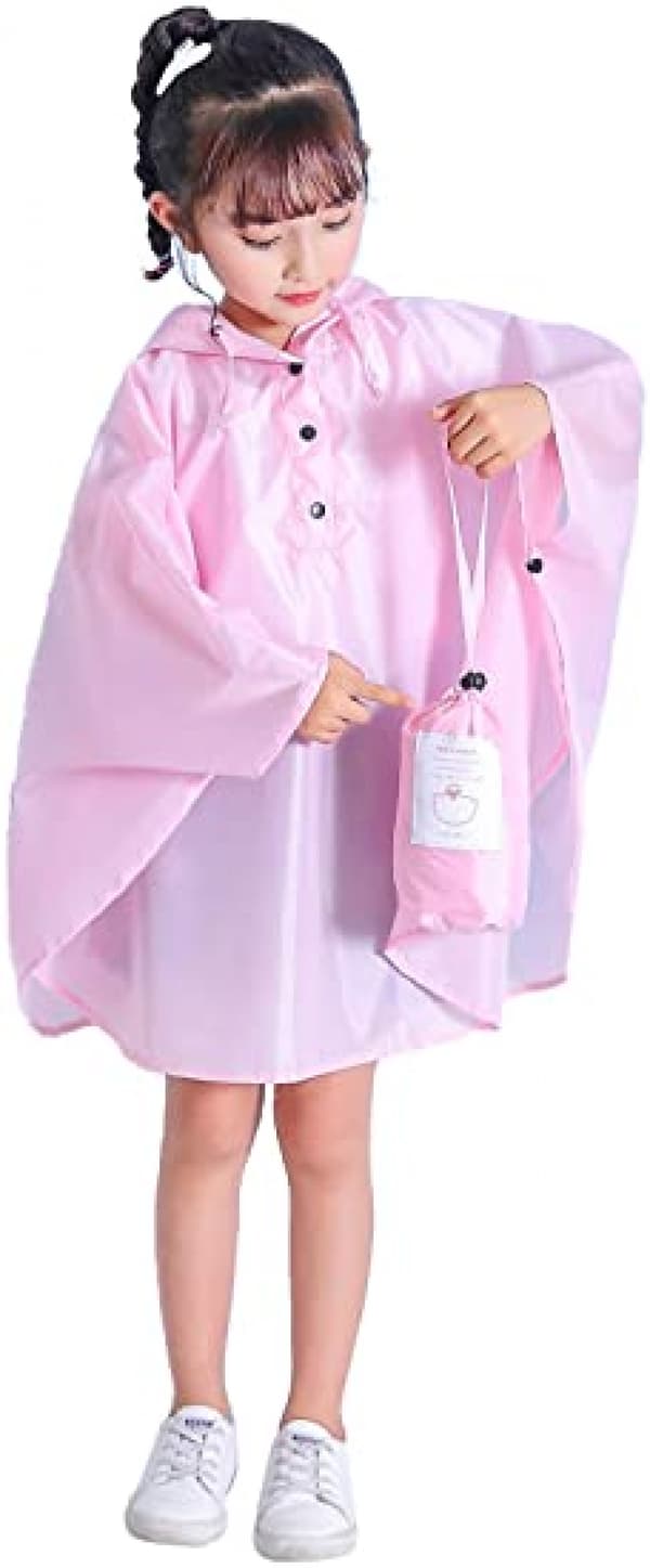 Barne regnponcho med hette, regnfrakk, lys rosa, S
