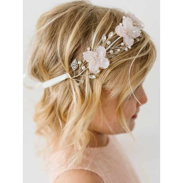 Blomsterflicka Hårband Bröllop Hårtillbehör för Flickor Prinsessa Blommor Hårband Tiara för Första Kommunion, Födelsedagsfest, Fotografering