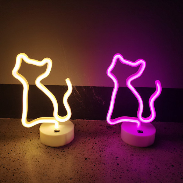 LED-neonkyltit seinäkoristeeksi, kissan yövalot lamput taidekoristeeksi, USB- tai paristokäyttöinen, sängynpäätykoriste pöytävalaisin (lämmin valkoinen)