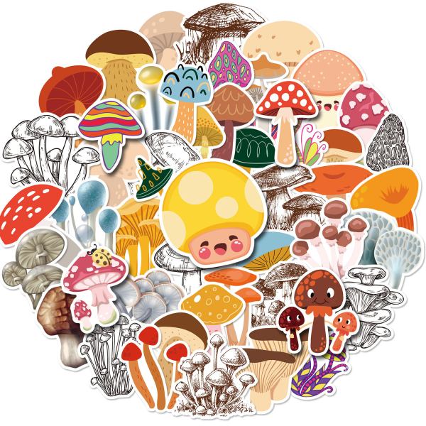 Cartoon Wild Forest Fantasy Cute Mushroom Stickers, set med 50, vattentät och UV-beständig, perfekt för alla dina prylar