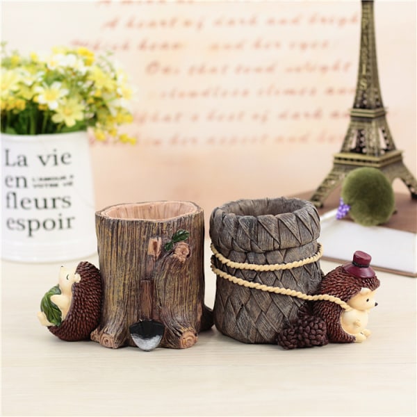 Sød pindsvin skrivebord pen blyant pot holder harpiks skrivebord arrangør beholder skrivebord dekoration undersøgelse bogreol indretning