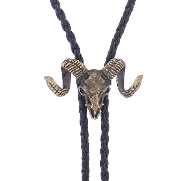 Vintage Bolo Tie for Menn - Cow Skull Design Cowboy Tie - Svart Lær Bolo Necktie Halskjede