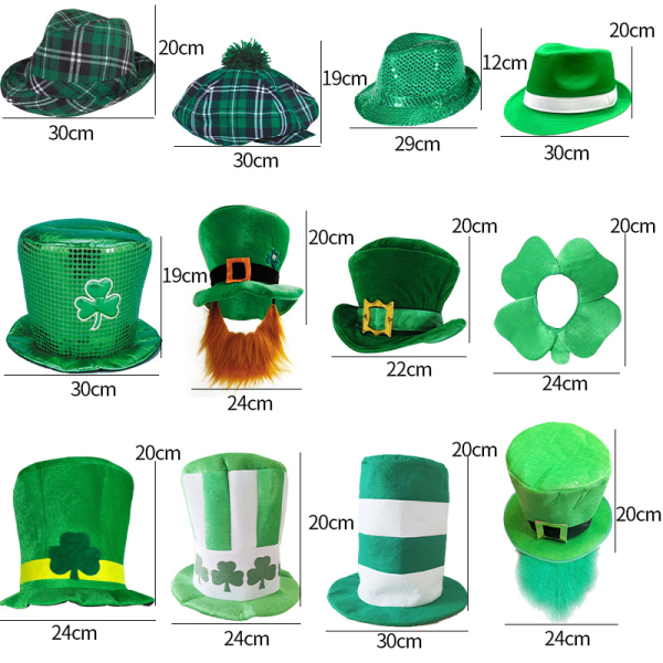 St Patrick's Day Fedora Hatt i rutigt tyg | Festtillbehör, irländsk festivalhatt shamrock hög hatt grön hatt festivaldekorationer E