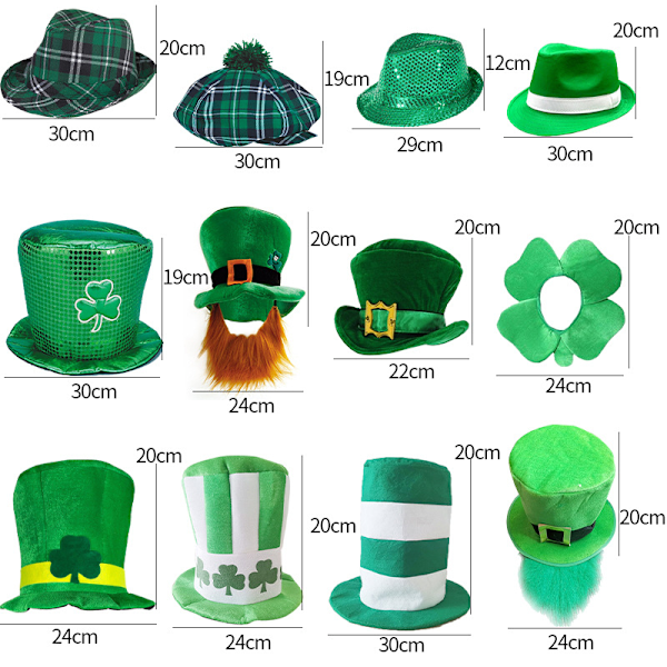 St. Patrick's Day ternet stof Fedora hat | Fest tilbehør, irsk festival hat shamrock høj hat grøn hat festival dekorationer D