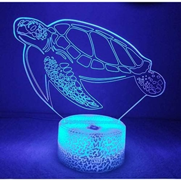 WJ 3D Havskildpadde Fjernbetjening 16 Farve Natlys Illusion Akryl LED Bordlampe Sengelampe Børns Soveværelse Skrivebord Dekoration Fødselsdag Gaver Legetøj til Børn