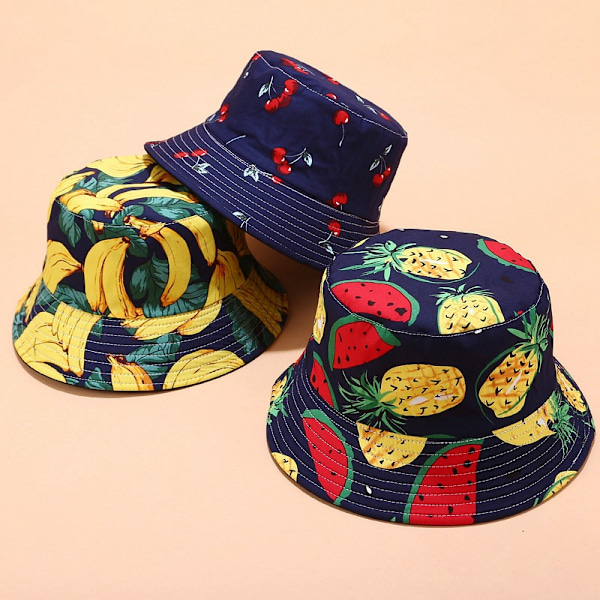 Søt bøttehatt strandfiskerhatter for kvinner, reversibel dobbeltsidig bruk unisex (HATD003)