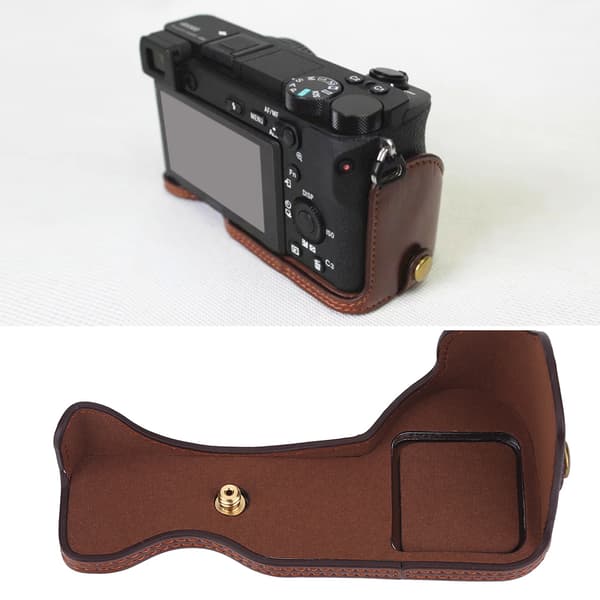 PU-läder Kamerabottomskydd Halvskydd Öppningsversion för Sony A6500 Kaffe