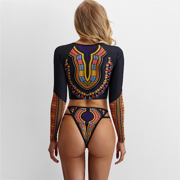 Kvinder Langærmet Rash Guard UPF 50+ UV Solbeskyttelse Lynlås Foran Badedragt Skjorte Trykt Surfing Skjorte Top，L
