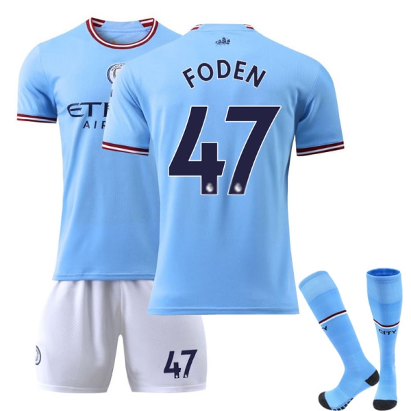 22-23 Manchester City hemma vuxen barnfotbollsdräkt med strumpor nr 47 Foden No. 47 Foden S