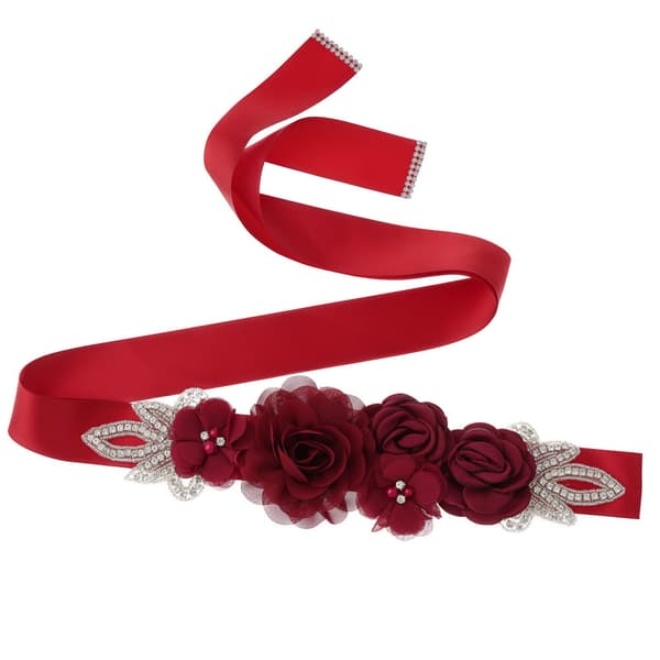Bröllopsbälte med blommor, pärlor och strass, rött
