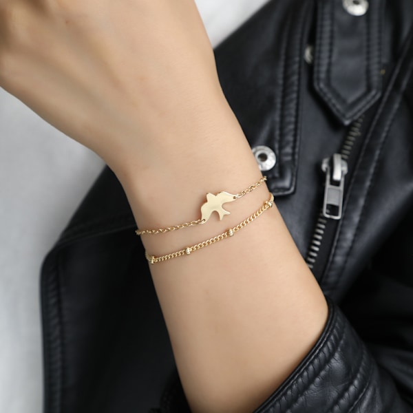 Wekity Delikat Guld Armbånd til Kvinder, Justerbar Lagdelt Armbånd, Ovalt Kæde Guld Armbånd til Kvinder