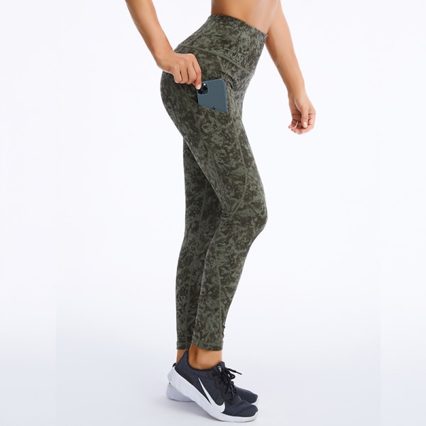Yogabyxor med hög midja för kvinnor med fickor, leggings med fickor, träningsyoga för magen (vattengrön)