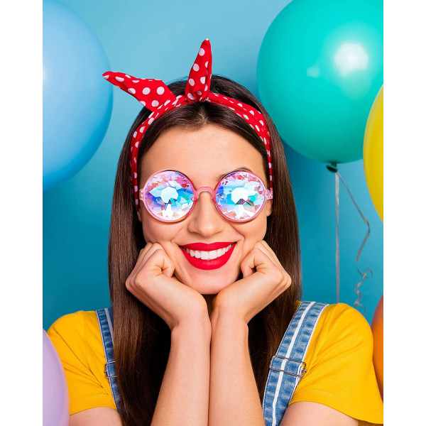 3 par Kalejdoskop Rave Glasögon Festivaler Goggle Regnbåge Solglasögon Kalejdoskop Solglasögon Prisma Brytningsglasögon (Rosa)