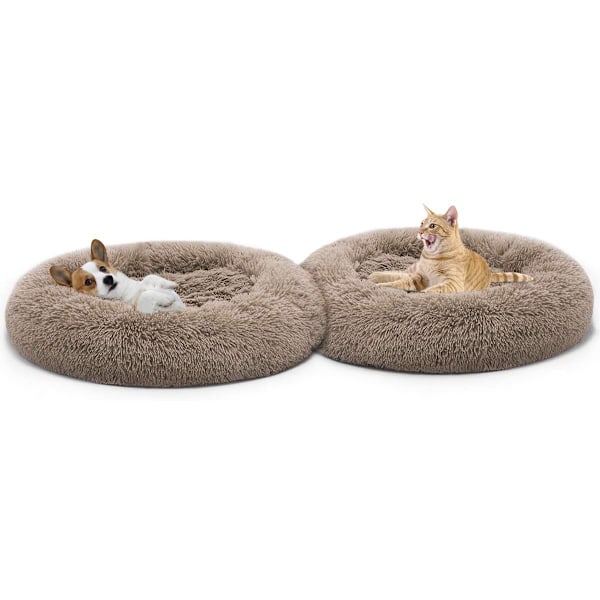 Ortopædisk Hundebed Behagelig Donut Cuddler Rund Hundebed Ultra Blød Vaskbar Hund og Kat Pudebed (Khaki/31.5 tommer)