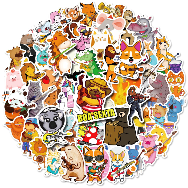 Animal Concert Cartoon Small Animals Stickers, set med 50, vattentät och UV-beständig, perfekt för alla dina prylar