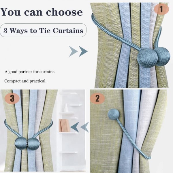 Gardinbindare Starka magnetiska gardinhållare, 2-pack gardinband i modern stil för dekorativt sovrum i fönsterhem （Himmelsblå）