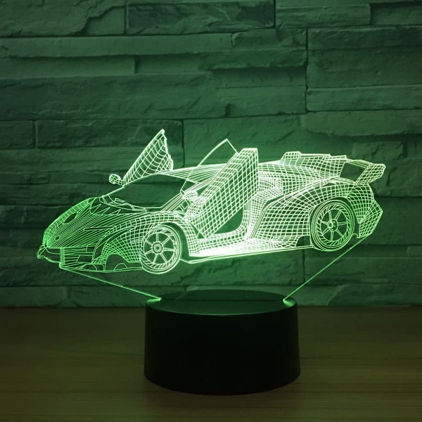 7 Väriä Vaihtava Yövalo 3D Tunnelma Lamppu 3D Visuaalinen Illuusio LED-Lamppu Lapsille Leikkiin Joulu- ja Syntymäpäivälahjaksi (Kilpa-auto)