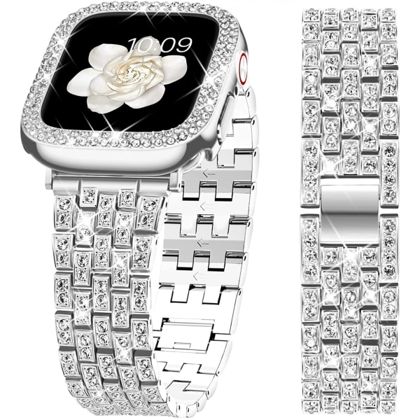 Kompatibelt Apple Watch Band med case Series iwatch6/5/4/3/2/1, Bling Full Diamond Rhinestone Women Girl, Silver(40mm)