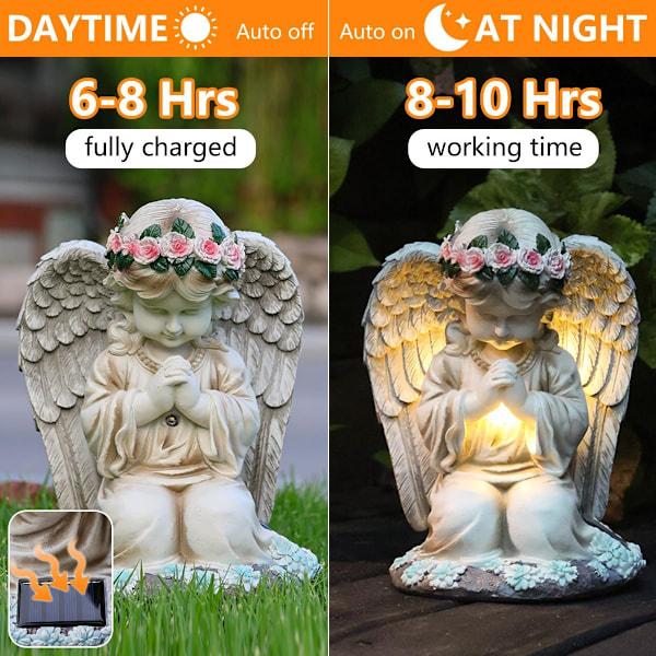 Solar Have Udendørs Statuer Lys, Resin Bedende Engel Figur Lys til Terrasse, Altan, Gård, Plæne Ornament, Unik Indflyttergave