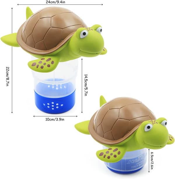 Flydende klor dispenser til pools og boblebade - Justerbar kemisk tablet holder (Holder 3\" tabletter), Skildpaddeformet spa & pool flyder turtle