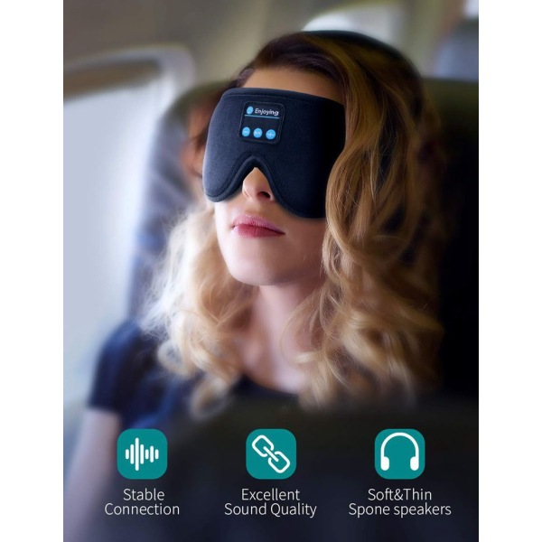Sovhörlurar, 3D Sömnmask Bluetooth Trådlös Musik Ögonmask, Sovhörlurar för Sidosovare Sömnmask med Bluetooth H