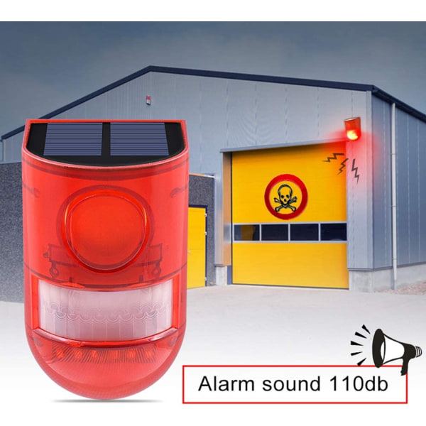2st Solar Ljud & Ljus Larm Rörelsesensor 110 Decibel Siren Ljud Alert & 6 LEDs Blixt Varning Strobe Säkerhetslarmsystem för Farm Villa
