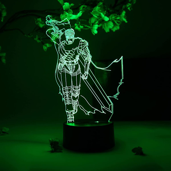 Guts Otaku Lampe – Berserk – Anime Lampe Figur Natlys, 16 Farver RGB LED – Fjernbetjening, 3D Anime Værelsesindretning Gave til Otaku