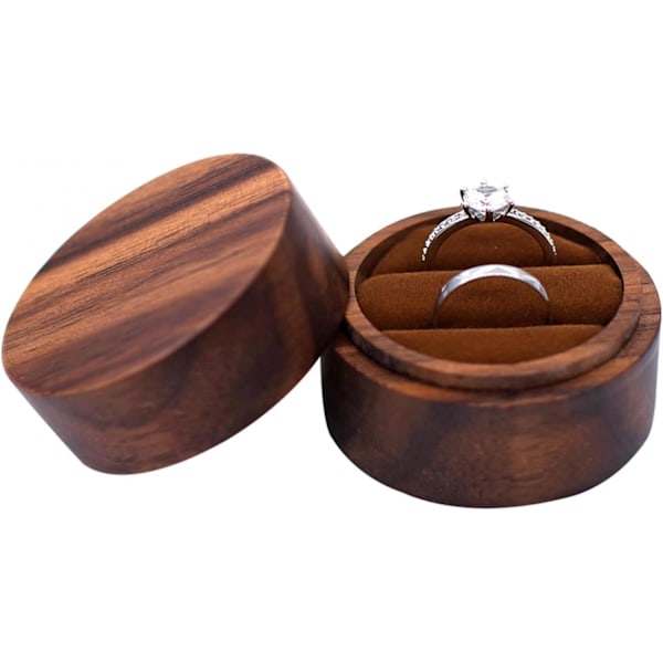 Ringbox i trä, rund vigselringhållare, retro smyckeskrin i svart valnöt, elegant organizer med magnetisk stängning two