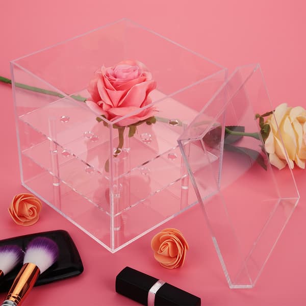 Kosmetika Box Rose Keep Box Vattenstråle För Blommor Organizer Make Up Förvaringslåda Kista 9hål