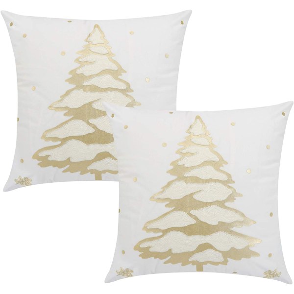 Set med 2, Snowflake Christmas Tree Örngott (guld, 18 x 18 tum)