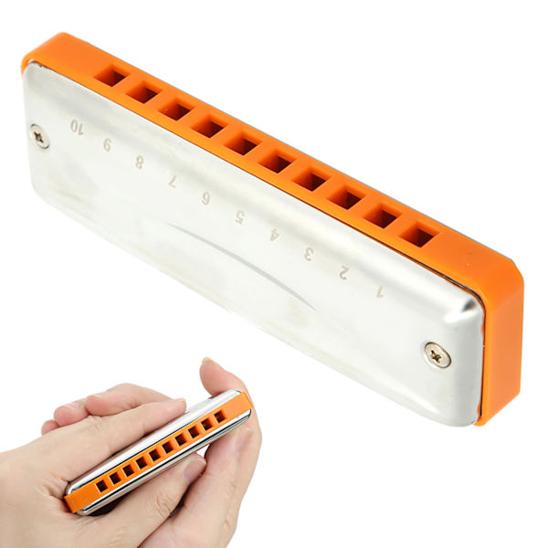 Blues Harmonika 10 Huller Mundharmonika G Nøgle Rustfrit Stål ABS Harpiks Blæseinstrument Orange