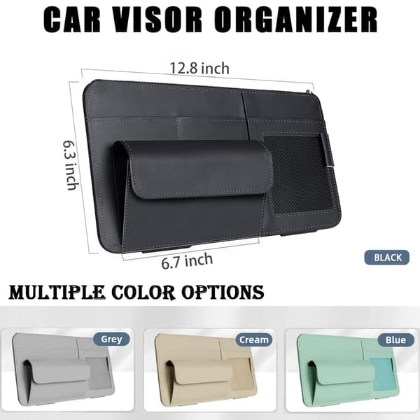 Bil Visir Organizer med Flere Lommer - Holder Solbriller, Dokumenter & Kort - Universal Pasform til de Fleste Køretøjer, Grå Grey