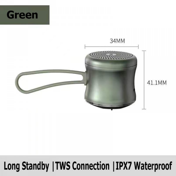 Bärbar trådlös Bluetooth högtalare TWS IPX7 Vattentät Ultra Mini Bluetooth-högtalare Grön liten högtalarlåda Metallstomme