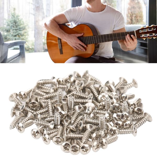 100 st gitarr plektrumskydd skruvar metallskyddsplatta monteringsskruv elgitarr bastillbehör silver