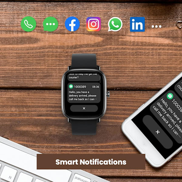 Mini Smart Watch GPS Fitness Tracker för män och kvinnor, Alexa inbyggd, 14 dagars batteritid, 70+ sportlägen, blod syre hjärtfrekvens sömnmonitor