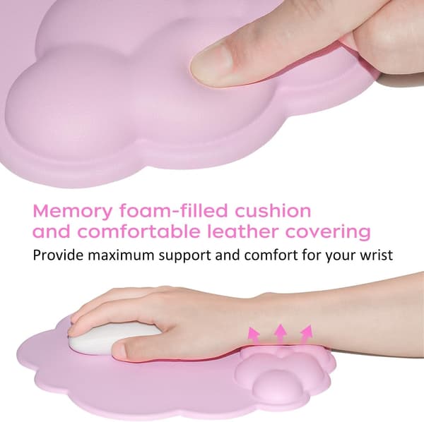 Musemåtte med håndledsstøtte og læderoverflade, Cloud håndledsstøtte musemåtte med memory foam, skridsikker PU-base musemåtte til hjemmet og kontoret