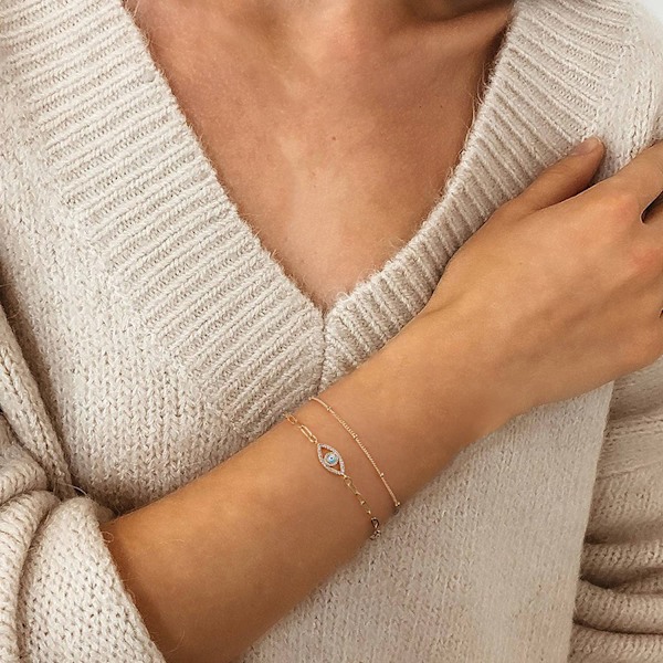 Wekity Delikat Guld Armband för Kvinnor, Justerbart Skiktat Armband, Oval Kedja Guld Armband Dam Smycken