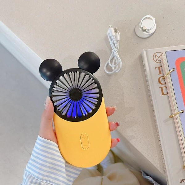 Söt Personlig Minifläkt, Handhållen & Portabel USB Uppladdningsbar Fläkt med Vackert LED-ljus, 3 Justerbara Hastigheter, Fingerhållare, Perfekt Yellow