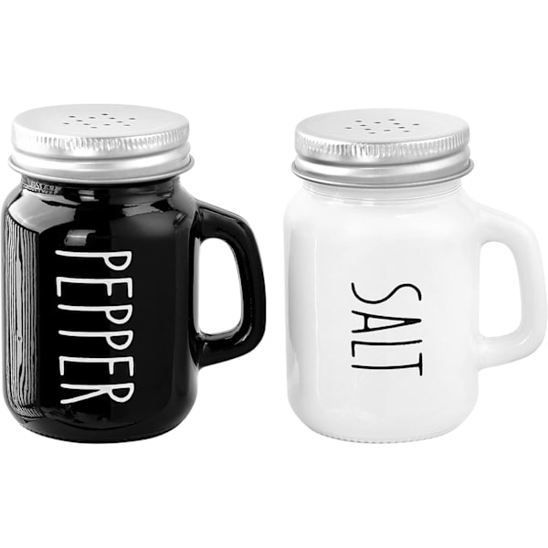 Landhus Salt- og Peberkværnsæt, Vintage Glas Sort og Hvid Kværnsæt med Rustfrit Stål Låg (Sort/Hvid)