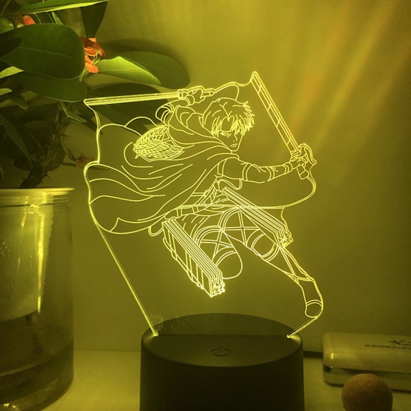 Anime Levi Ackerman Natlys med 16 Farver Fjernbetjening 3D Illusion Lampe til Drenges Dekorationer -- Sort Sæde